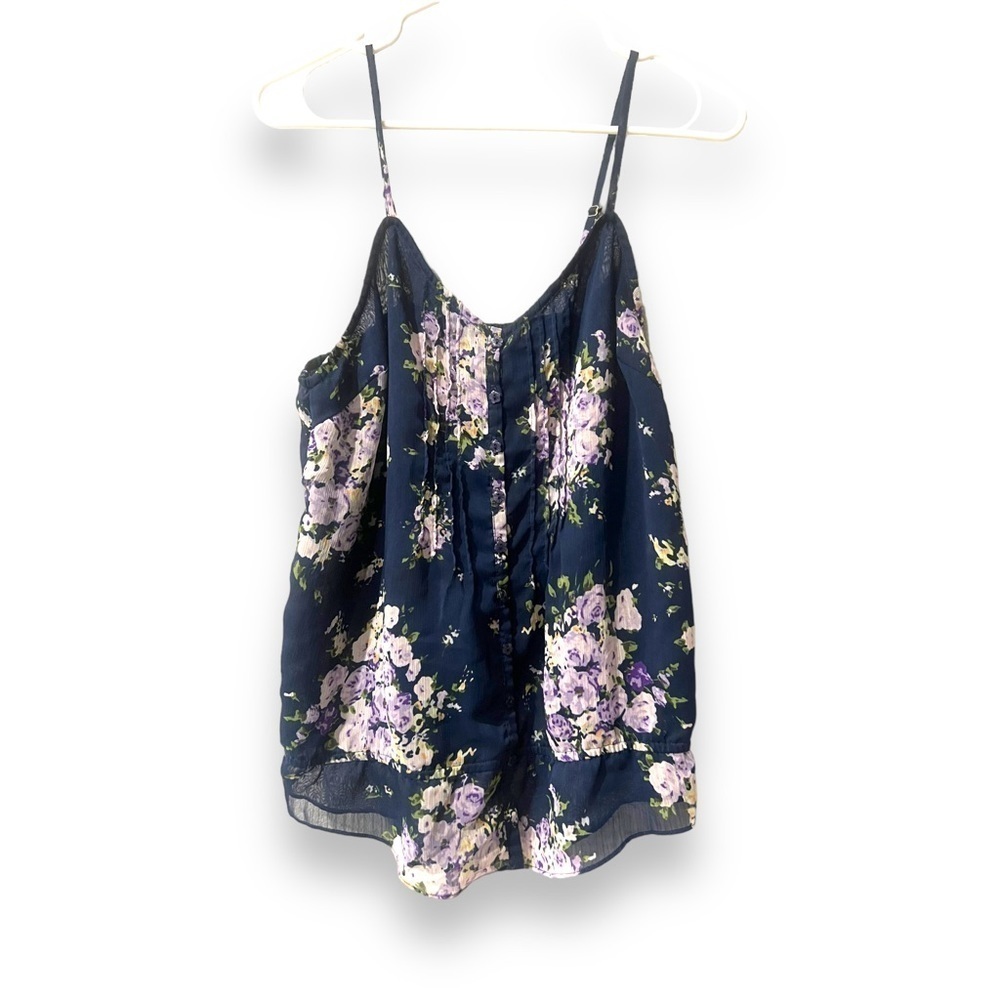 IRIS NAVY BLUE WITH PURPLE FLORAL PRINT CHIFFON TOP